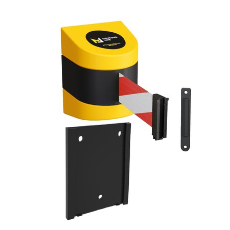 MONTOUR LINE Retr. Belt Barrier Yellow Removable Wall Mount, 11ft. Rd/Wh Belt (F) WMX140-YW-RWD-RM-S-110